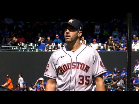 Astros pitcher Justin Verlander strikes out six batters and allows no runs over eight innings