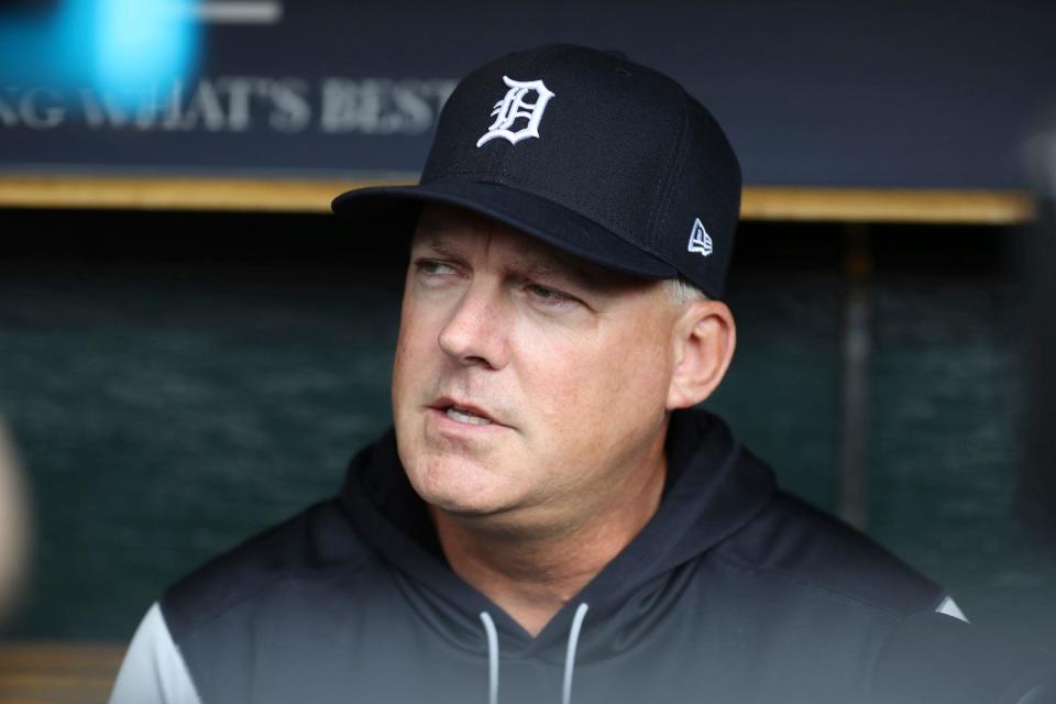 Tigers manager AJ Hinch answers questions before a practice April 7, 2022 at Comerica Park ahead of the April 8 season opener vs. the White Sox.